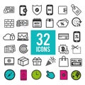 Icon Set for web and mobile apps - computer - media - marketing - communication - travel - shopping - business - finance - Royalty Free Stock Photo