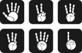 Icon set of white hands poses silhouette on the black background