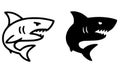 Icon, shark illustration, black and white, outline and silhouette versions Royalty Free Stock Photo