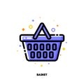 Icon of shopping basket for retail and consumerism concept. Flat filled outline style. Pixel perfect 64x64. Editable stroke