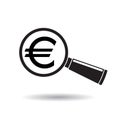 Sign euro with magnifying glass. Search or check financial stability.