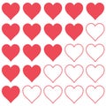 Icon sign rating of love and trust, outline and silhouette of hearts showing the level trust and love, vector rating