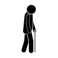 Icon silhouette elderly man with walking stick