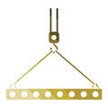 Icon of slab hanged on crane hook by rope slings