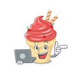 An icon of smart cherry ice cream working with laptop