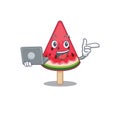 An icon of smart watermelon ice cream working with laptop