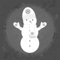 Icon snowman with a scarf and gloves and hat on gray vintage background .