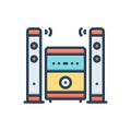 Color illustration icon for Speaker, music and loud