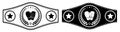 Icon, sport belt of boxing champion, kickboxing tournament winner with gloves and laurel wreath emblem in center. Vector