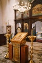 Icon on a stand in front of the altar in the Church of St. Sava in Tivat