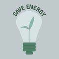 icon, sticker, button on the theme of saving energy with bulb with sprout inside