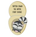 Icon sticker funny raccoon in the toilet. start diving.Cartoon. Vector. Characters. Isolated objects