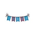 Icon of striped bunting flags. Colorful accessory for Birthday party. Graphic design element for invitation or greeting