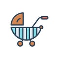 Color illustration icon for stroller, child and baby