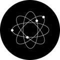 Icon structure of the nucleus of the atom in circle icon. Atom, protons, neutrons and electrons. Symbol of nuclear energy, scienti