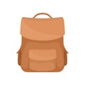 Stylish casual brown backpack. Soft leather rucksack with small pockets. Flat vector design