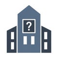 Icon of a stylized building with a question mark inside a square on its facade. The Royalty Free Stock Photo