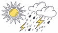 Sun and thunderstorm cloud, weather event, storm illustration, climate change, and nature power vector design Generative AI Royalty Free Stock Photo
