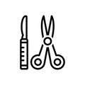 Black line icon for Surgical Instruments, instrument and forceps