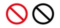 Icon symbol ban. Sign forbidden. Circle sign stop entry and slash line isolated on white background. Mark prohibited. Round cross