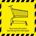 Icon Symbol grocery carts at the supermarket Keep the length of two grocery carts between you and other shoppers, concept Prevents