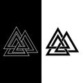 Icon symbol Valknut, Scandinavian amulet, god Odin sign. Wicca isolated icon in black with white outline.Esotericism, witchcraft