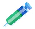 icon of syringe needle disposable injection tools medical for vaccination drug medication symbol green and blue object