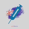 Icon syringe for vaccination against the background of a flag of Australia. Coronavirus COVID-19 vaccine. Isolated on a gray