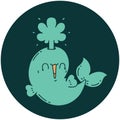 icon of tattoo style happy squirting whale character