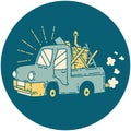 icon of tattoo style truck carrying junk