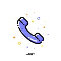 Icon of telephone handset which symbolizes accept phone call for help and support concept. Flat filled outline style Royalty Free Stock Photo