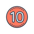Color illustration icon for Ten, number and label Royalty Free Stock Photo