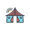 Color illustration icon for tent, camp and marquee