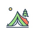 Color illustration icon for Tent, camp and tourist