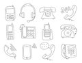 icon thin line telephone hand drawn flat vector set art illustration