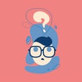 Icon of thinking man with question mark in think bubble. Think, ask, emoji, stiker illustration concept