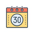 Color illustration icon for Thirty, calender and page Royalty Free Stock Photo