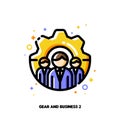 Icon of three business persons on a background of gear for technical support or development optimization team concept