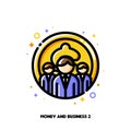 Icon of three business persons on a background of golden coin for make money with investing or crowdfunding concept Royalty Free Stock Photo