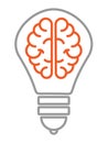 Icon on the topic is a good idea. a linear icon with the image of two hemispheres of the brain inside the bulb Royalty Free Stock Photo