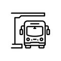 Black line icon for Transit, bus stop and passenger