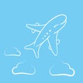 Icon of transparent airplane, cloud on blue background vector illustration.