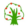 Icon tree with fruits of red color. Simple linear color image. Isolated vector illustration on a white background.