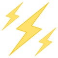 Icon triple lightning thunderstorm, high voltage sign, caution dangerous life