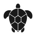 Icon turtle of black. Silhouette of tortoise symbol. Logo animal aquatic. Top view shell of reptile isolated on white. Monochrome. Royalty Free Stock Photo