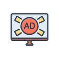 Color illustration icon for Tv Ads, advertisement and broadcasting