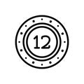 Black line icon for Twelve, number and mathematical