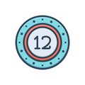 Color illustration icon for Twelve, number and mathematical