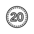 Black line icon for Twenty, number and count