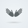 Icon with two vector hands in a handshake. Greeting. Pair work. Friendship.